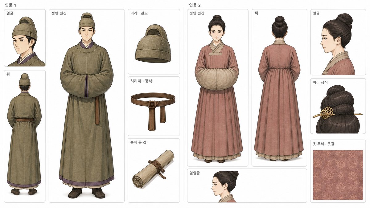 템플릿에 맞춰 그린 문관 · 귀족 여인 시트