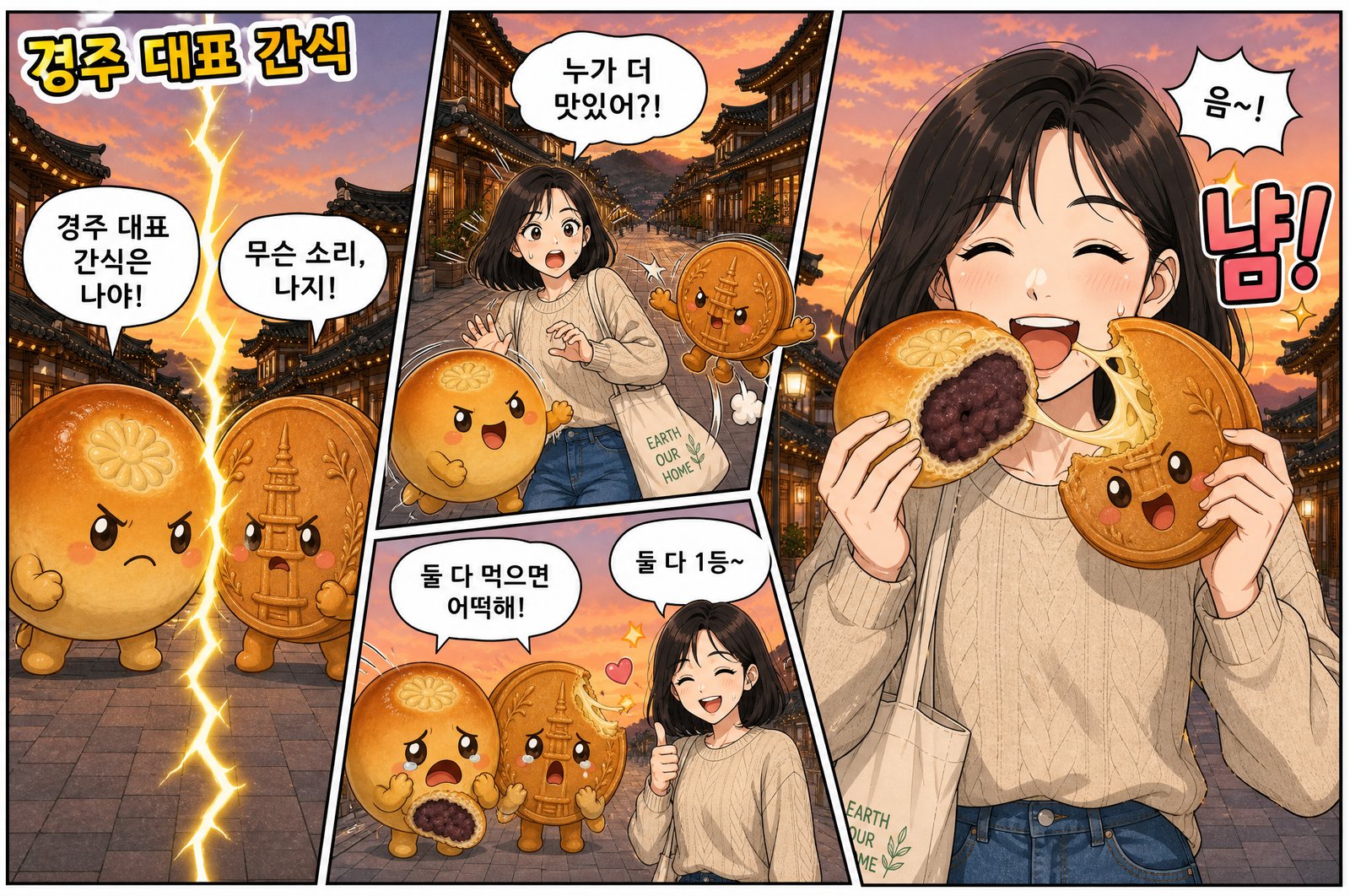 만화식으로 나눈 가로형 — 「경주 대표 간식」