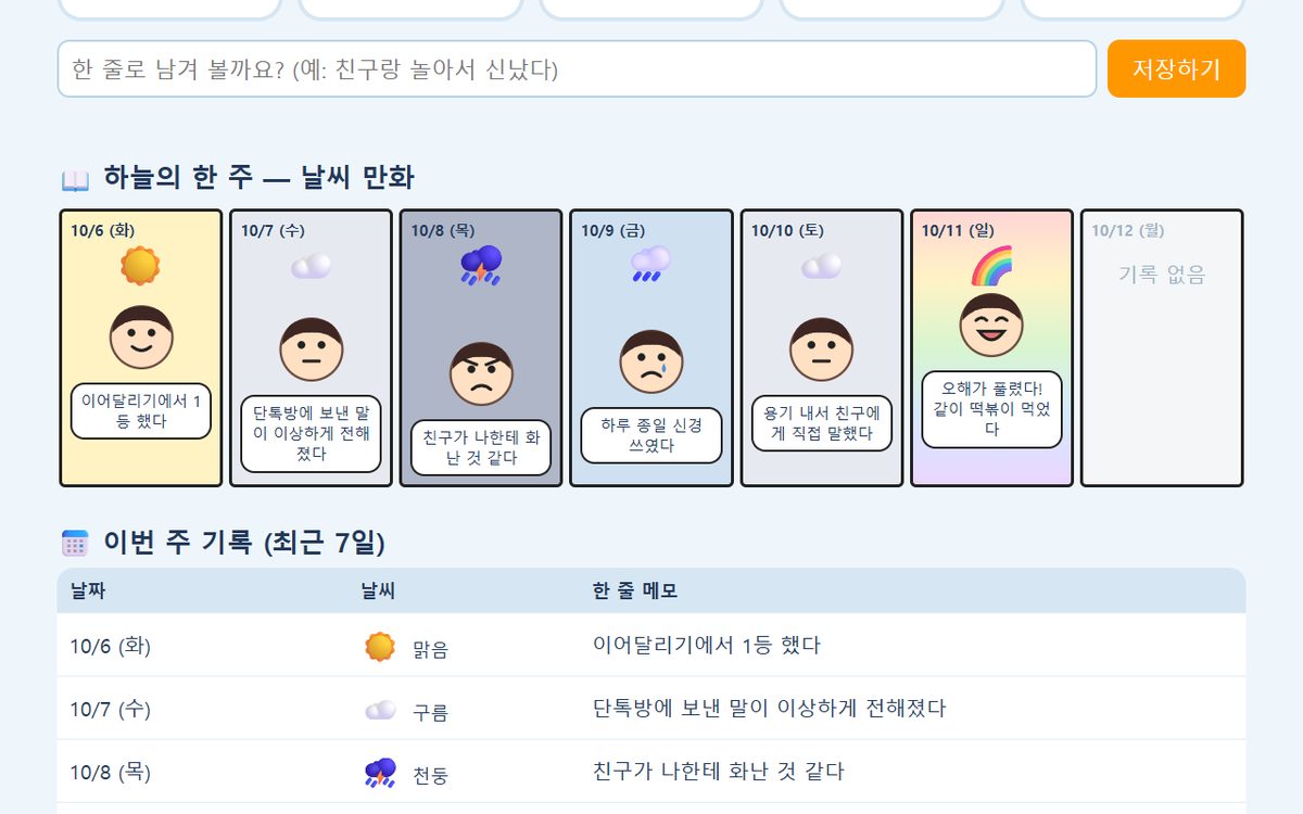 감정 날씨 체크인 고친판 화면