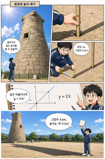4컷 웹툰 「첨성대 높이 재기」